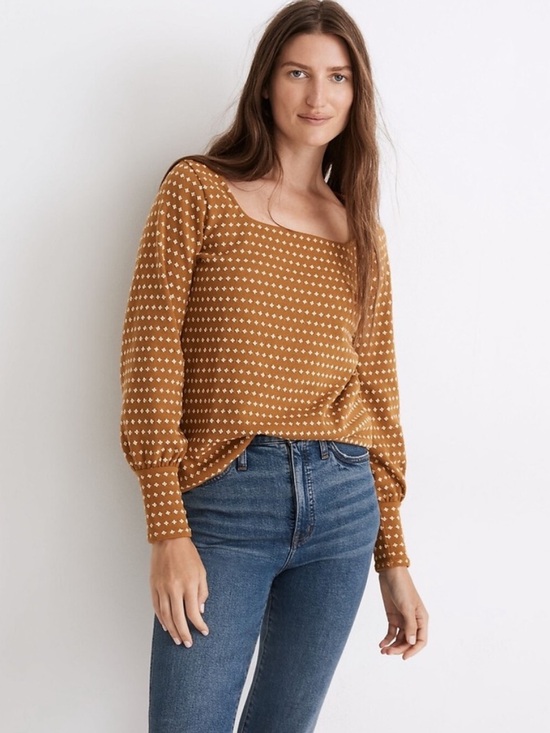 Madewell Tops - Madewell Floral Jacquard Square Neck Top Golden Ochre Women’s Small NWOT